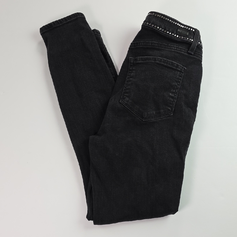 Women's PAIGE Embellished HOXTON ANKLE PEG Black Stretch Jeans SZ 31